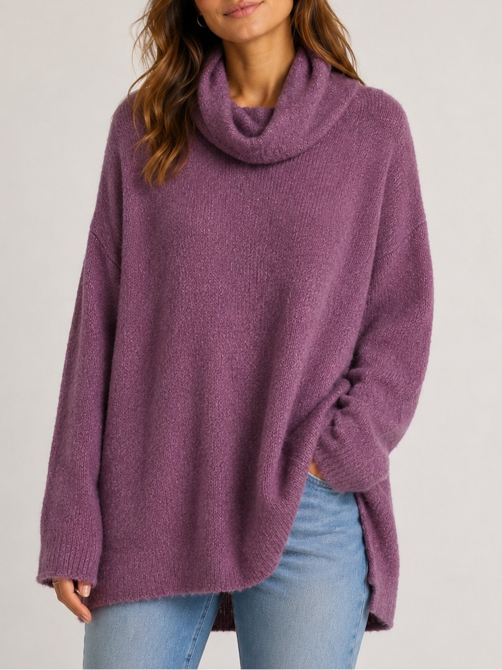 Catherine Malandrino Lilac Oversized Sweater Cowl Neck Loose Fit XL Petite